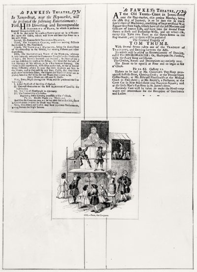 To annoncer vedrørende Faux, tryllekunstneren, ca. 1731-34 af English School